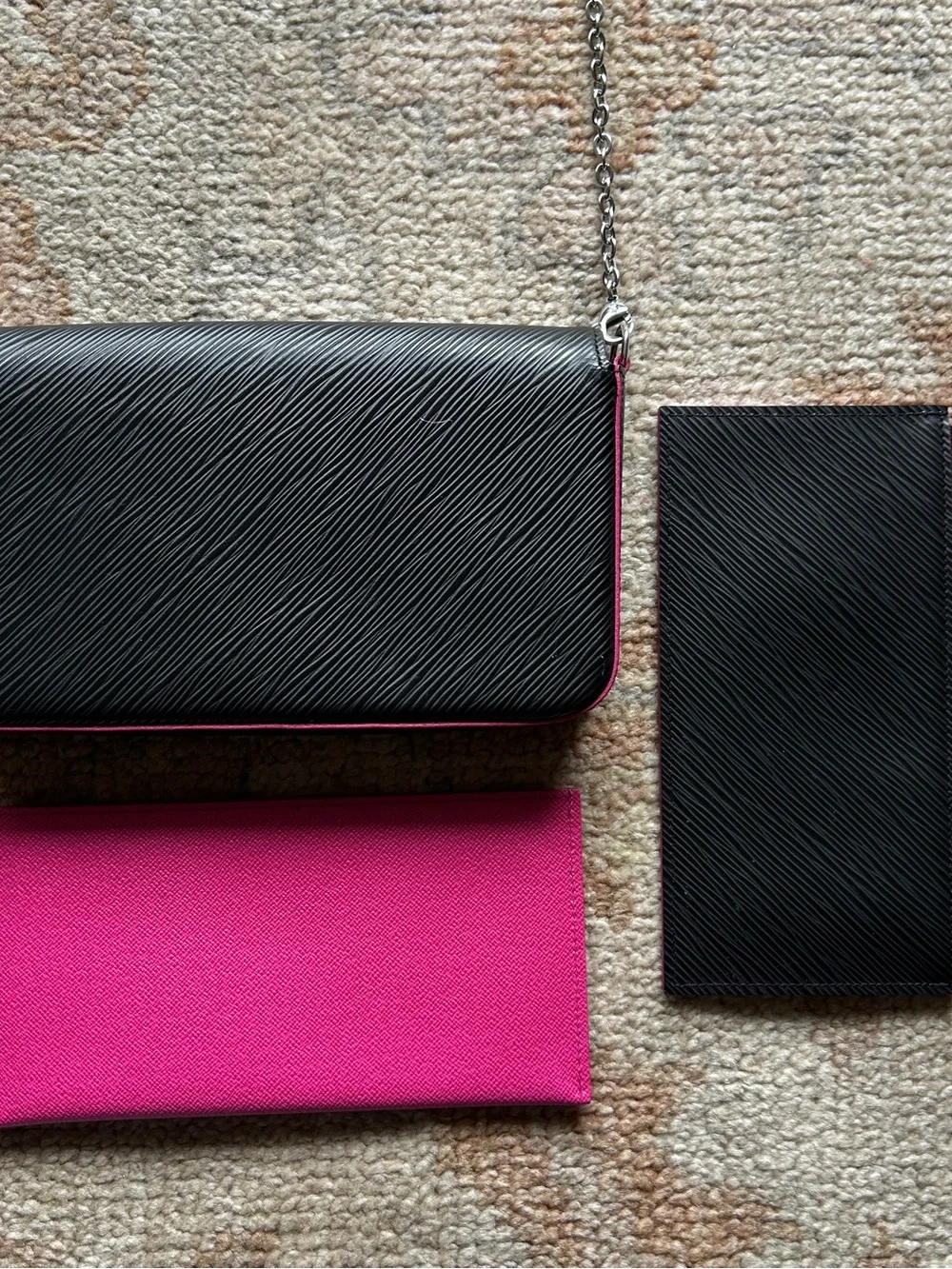 Black Louis Vuitton Shoulder Bag with Hot Pink Interior Card Cash Pouch Inserts - Picture 3 of 16
